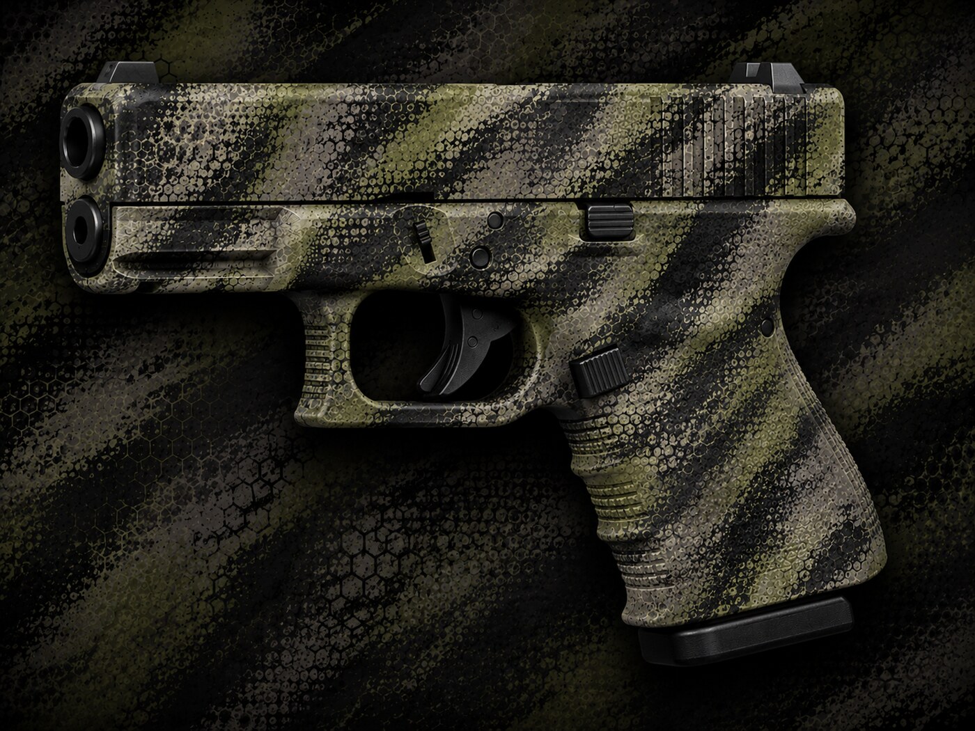 Handgun finished with a camouflage gun wrap