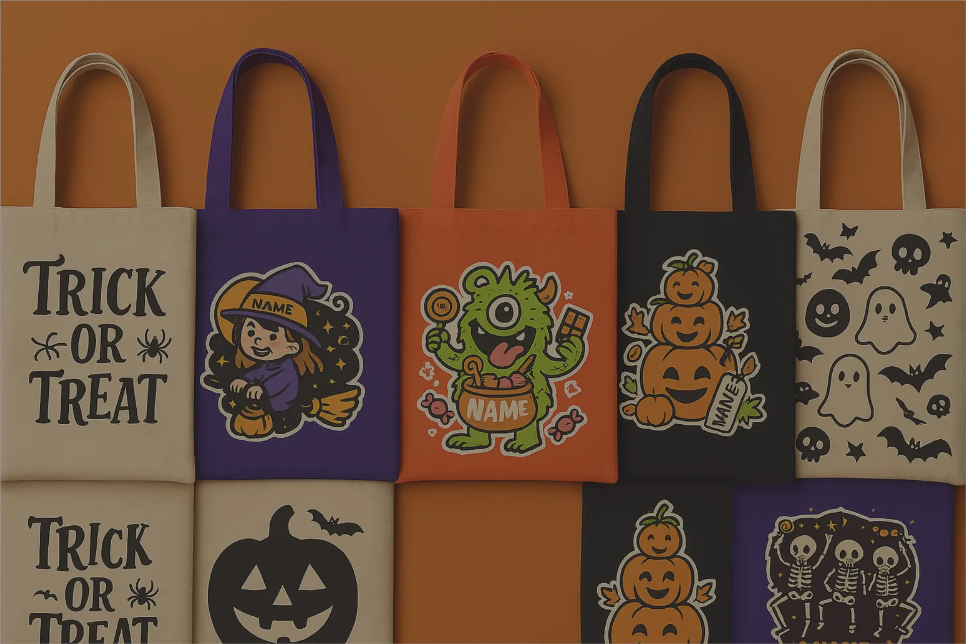 Personalized Halloween trick-or-treat tote bags