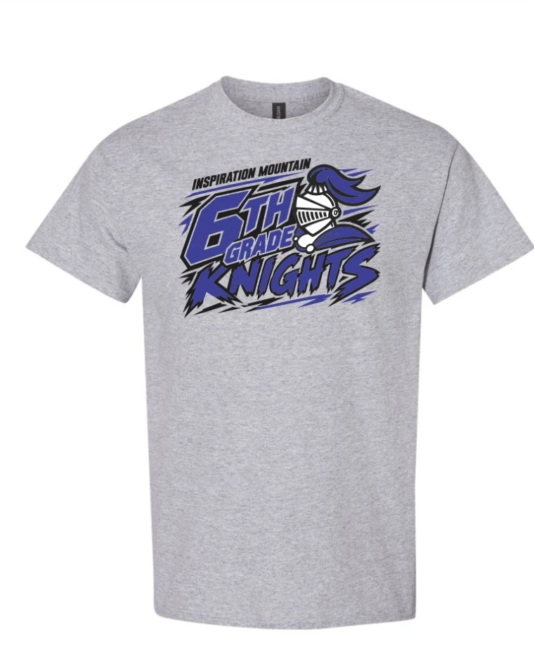 Front of gray Inspiration Mountain 6th Grade Knights shirt