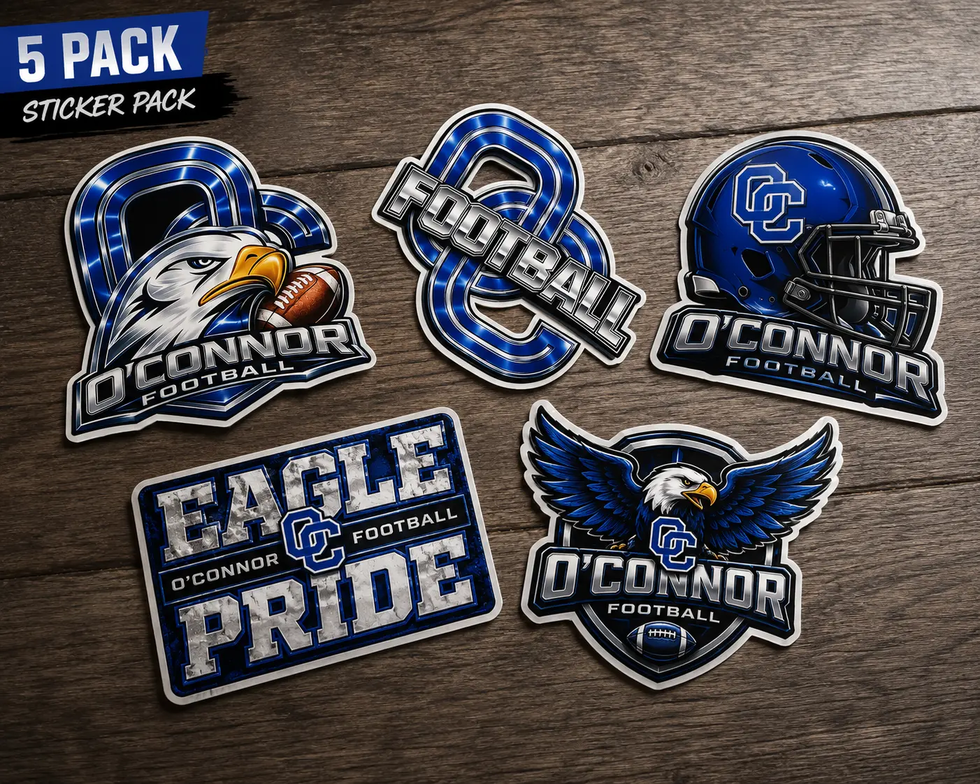 Five O'Connor Football sticker designs